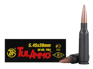 TulAmmo Ammunition 5.45x39mm 60 Grain Full Metal Jacket (Bi-Metal) Steel Case Berdan Primed