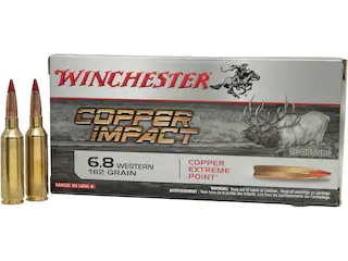 Winchester Copper Impact Ammunition 6.8 Western 162 Grain Solid Copper Extreme Point Polymer Tip Boat Tail Box of 20