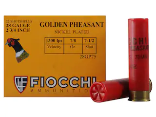 Fiocchi Golden Pheasant Ammunition 28 Gauge 2-3/4" 7/8 oz #7-1/2 Nickel Plated Shot Box of 25